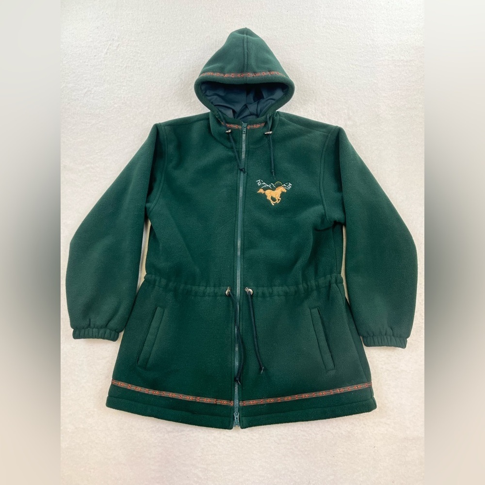 Cabela's Western/Cowgirl Coat Green w/Hood Horse Scene Lined Size Large